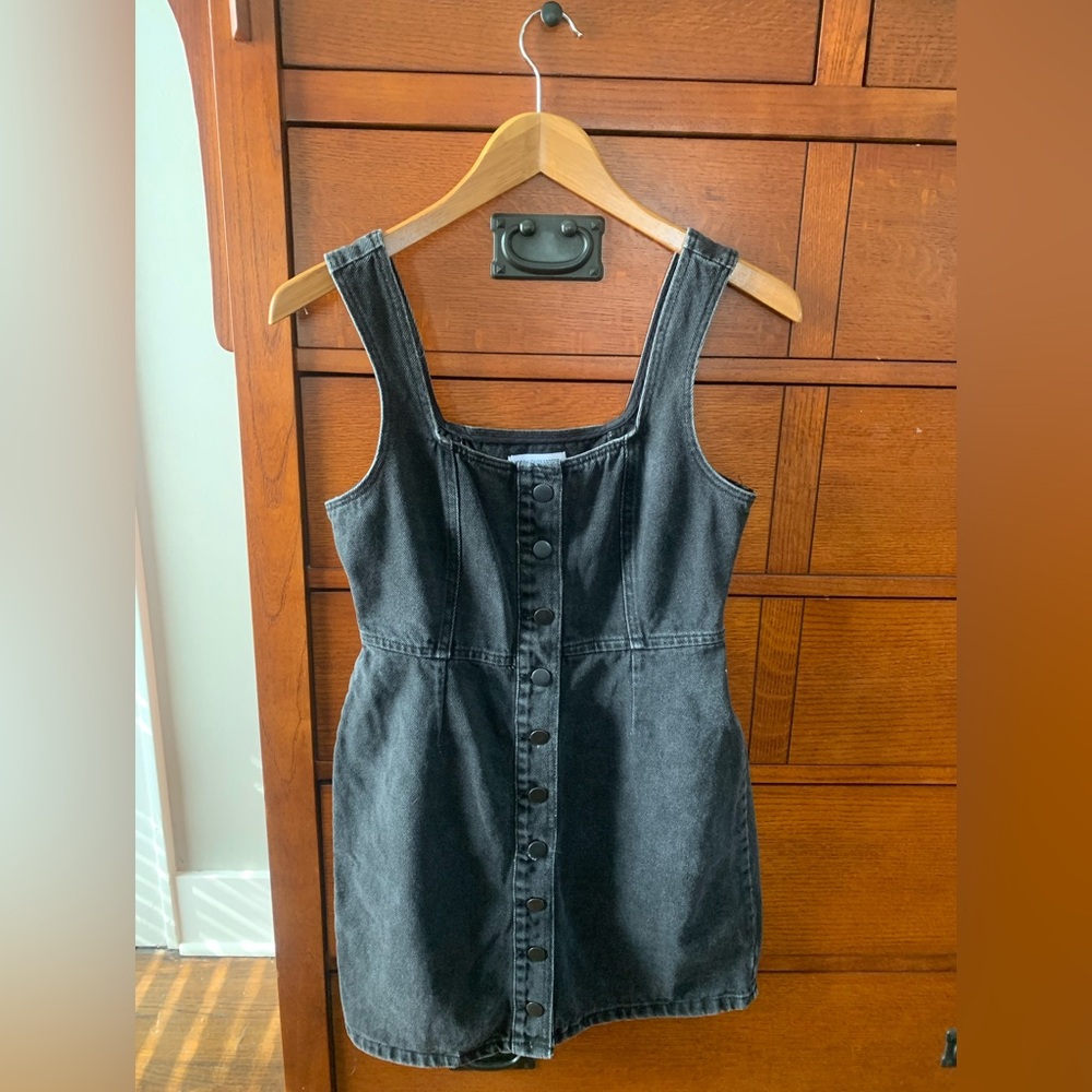 Urban Outfitters Black Denim Mini Dress with Buttoned Design